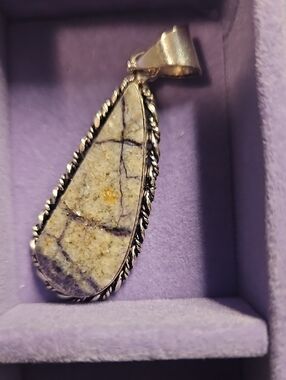 Sterling Silver Teardrop Jasper Pendant in Beige and Gray